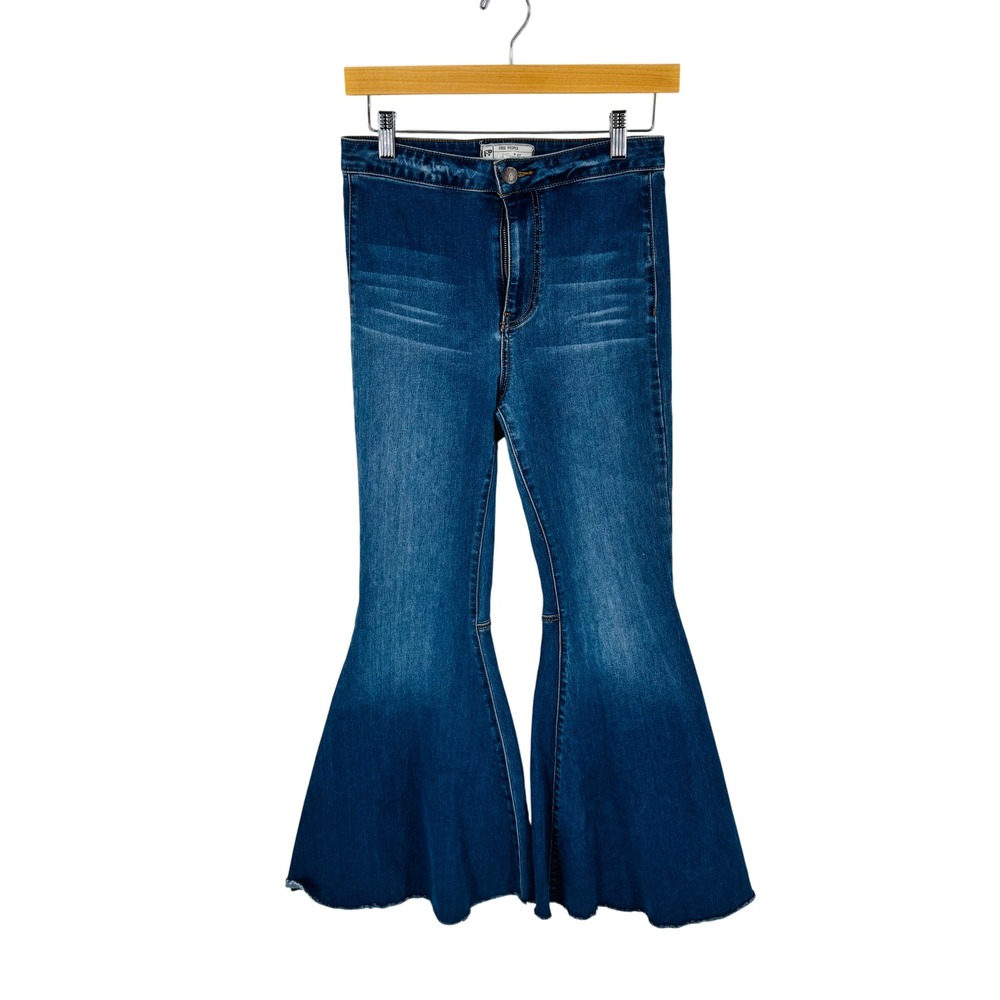 Free People Flare Leg Bell Bottom Jeans 27 High Rise Boho Medium Wash‎ Denim